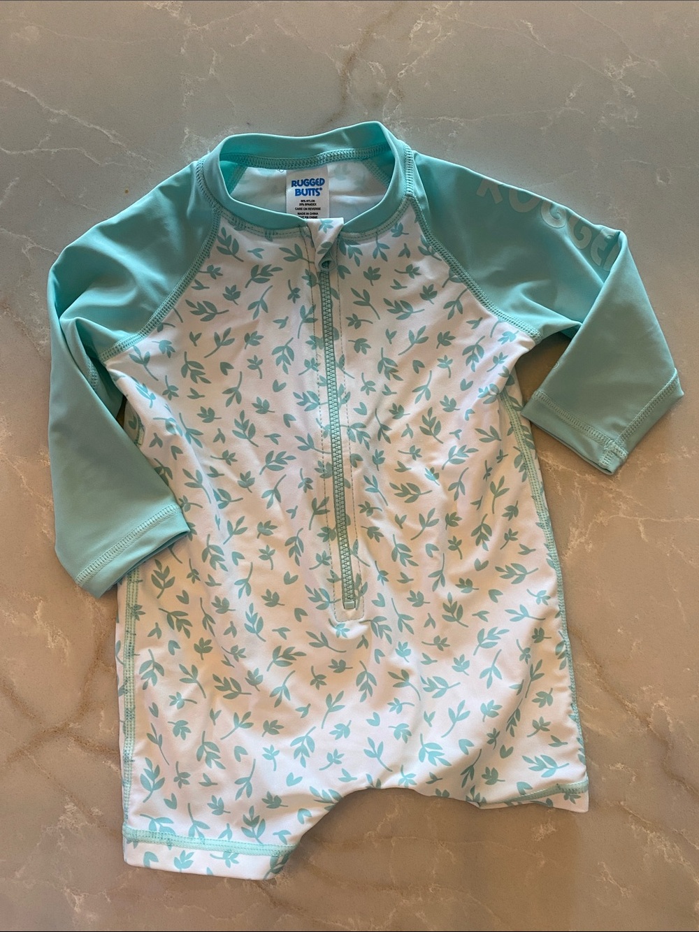 Rugged Butts Mint Green Zip-Front Kids Rashguard Suit